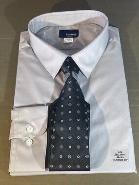NEW Basic Editions LG Light Gray Men's Shirt with Black Tie (A11)